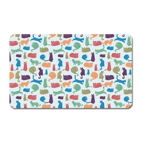 Blue Colorful Cats Silhouettes Pattern Magnet (Rectangular) from UrbanLoad.com Front