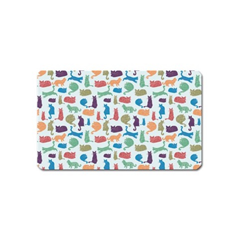 Blue Colorful Cats Silhouettes Pattern Magnet (Name Card) from UrbanLoad.com Front