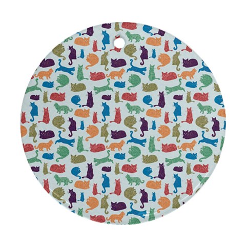 Blue Colorful Cats Silhouettes Pattern Round Ornament (Two Sides)  from UrbanLoad.com Front