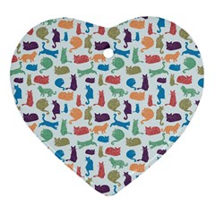 Blue Colorful Cats Silhouettes Pattern Heart Ornament (2 Sides) from UrbanLoad.com Front
