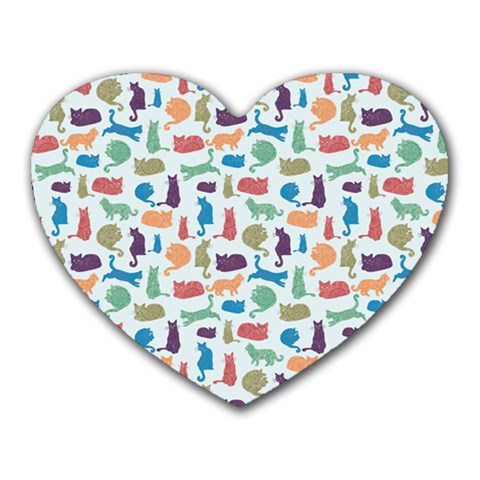 Blue Colorful Cats Silhouettes Pattern Heart Mousepads from UrbanLoad.com Front