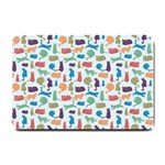 Blue Colorful Cats Silhouettes Pattern Small Doormat 