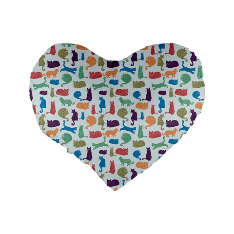 Blue Colorful Cats Silhouettes Pattern Standard 16  Premium Flano Heart Shape Cushions from UrbanLoad.com Back