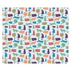 Blue Colorful Cats Silhouettes Pattern Double Sided Flano Blanket (Small)  from UrbanLoad.com 50 x40  Blanket Front