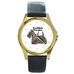 Scottish Terrier Scottie Round Gold Metal Watch