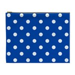 Polka Dots - White on Cobalt Blue Cosmetic Bag (XL)