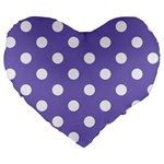 Polka Dots - White on Ube Violet Large 19  Premium Flano Heart Shape Cushion