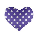 Polka Dots - White on Ube Violet Standard 16  Premium Flano Heart Shape Cushion