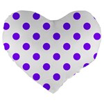 Polka Dots - Violet on White Large 19  Premium Heart Shape Cushion
