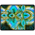 Crystal Gold Peacock, Abstract Mystical Lake Double Sided Fleece Blanket (Large) 