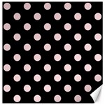 Polka Dots - Pale Pink on Black Canvas 12  x 12 