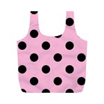 Polka Dots - Black on Cotton Candy Pink Full Print Recycle Bag (M)