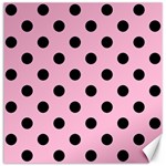 Polka Dots - Black on Cotton Candy Pink Canvas 16  x 16 