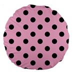 Polka Dots - Black on Cotton Candy Pink Large 18  Premium Round Cushion