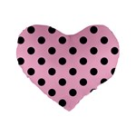 Polka Dots - Black on Cotton Candy Pink Standard 16  Premium Flano Heart Shape Cushion