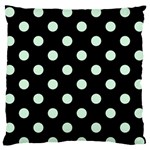 Polka Dots - Pastel Green on Black Large Flano Cushion Case (One Side)