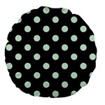 Polka Dots - Pastel Green on Black Large 18  Premium Flano Round Cushion