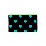 Polka Dots - Bright Turquoise on Black Canvas Cosmetic Bag (XS)