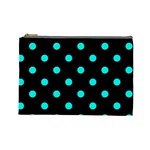 Polka Dots - Bright Turquoise on Black Cosmetic Bag (L)