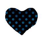 Polka Dots - Cerulean on Black Standard 16  Premium Flano Heart Shape Cushion
