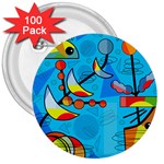 Happy day - blue 3  Buttons (100 pack) 
