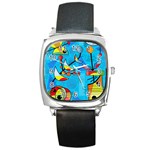 Happy day - blue Square Metal Watch
