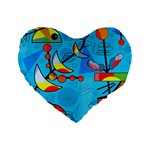 Happy day - blue Standard 16  Premium Flano Heart Shape Cushions