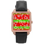 Christmas pattern Rose Gold Leather Watch 