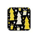 Yellow playful Xmas Rubber Square Coaster (4 pack) 