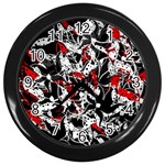 Red abstract flowers Wall Clocks (Black)