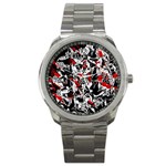 Red abstract flowers Sport Metal Watch