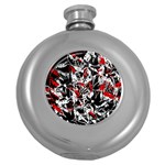 Red abstract flowers Round Hip Flask (5 oz)