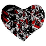 Red abstract flowers Large 19  Premium Heart Shape Cushions