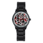 Red abstract flowers Stainless Steel Round Watch