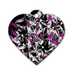 Purple abstract flowers Dog Tag Heart (One Side)