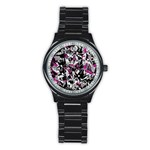 Purple abstract flowers Stainless Steel Round Watch