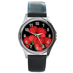 Red tulips Round Metal Watch