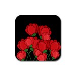 Red tulips Rubber Square Coaster (4 pack) 