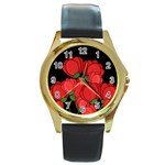 Red tulips Round Gold Metal Watch
