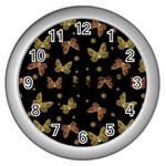 Insects Motif Pattern Wall Clocks (Silver) 