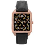 Insects Motif Pattern Rose Gold Leather Watch 