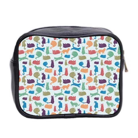 Blue Colorful Cats Silhouettes Pattern Mini Toiletries Bag 2 Back