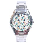 Blue Colorful Cats Silhouettes Pattern Stainless Steel Analogue Watch