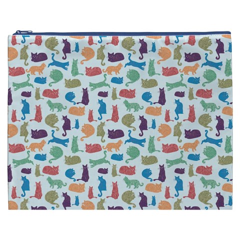 Blue Colorful Cats Silhouettes Pattern Cosmetic Bag (XXXL)  from UrbanLoad.com Front