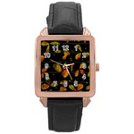 Floral abstraction Rose Gold Leather Watch 