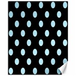 Polka Dots - Light Blue on Black Canvas 11  x 14 