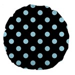 Polka Dots - Light Blue on Black Large 18  Premium Round Cushion