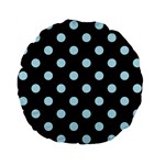 Polka Dots - Light Blue on Black Standard 15  Premium Flano Round Cushion