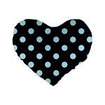 Polka Dots - Light Blue on Black Standard 16  Premium Heart Shape Cushion
