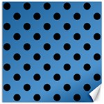 Polka Dots - Black on Steel Blue Canvas 16  x 16 